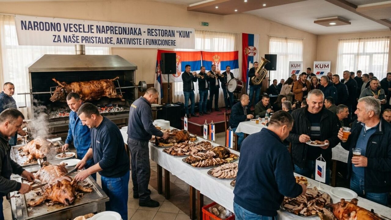 NARODNO VESELJE SA TUĐIM NOVČANIKOM: Vruće pečenje i pleh-muzika za najvernije aktiviste.