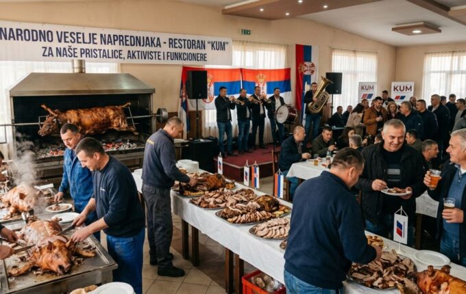 NARODNO VESELJE SA TUĐIM NOVČANIKOM: Vruće pečenje i pleh-muzika za najvernije aktiviste.